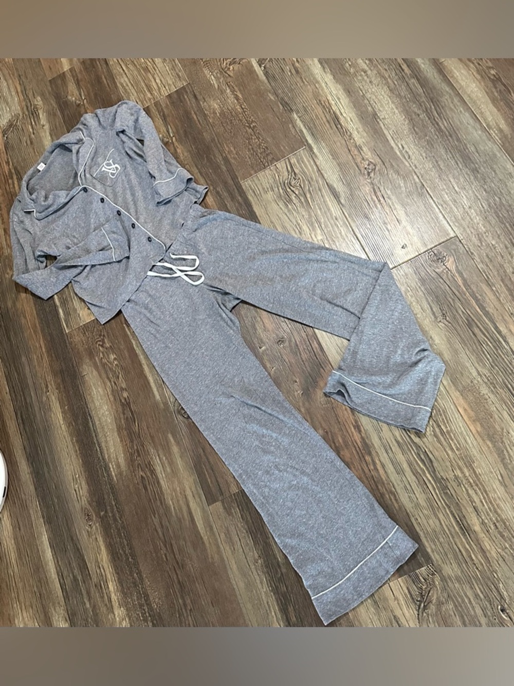 Victoria’s Secret gray monogram pajama set women’s XS pants and button up shirt